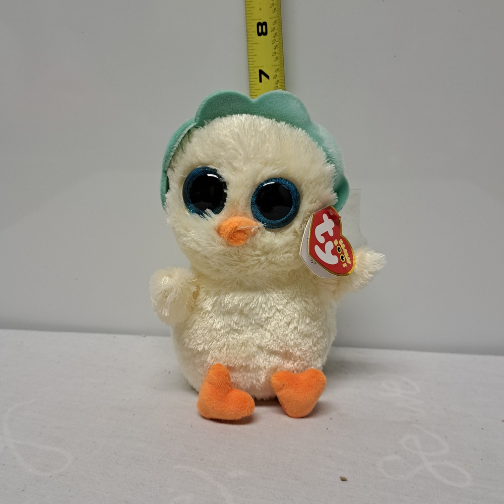 Ty Plush Chick with Teal Flower Hat and Blue Eyes